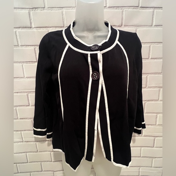 Grace Black & White Trim Open Front Cardigan - Size S - Picture 7 of 10